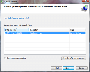Choose a System Restore Point system restore_opt